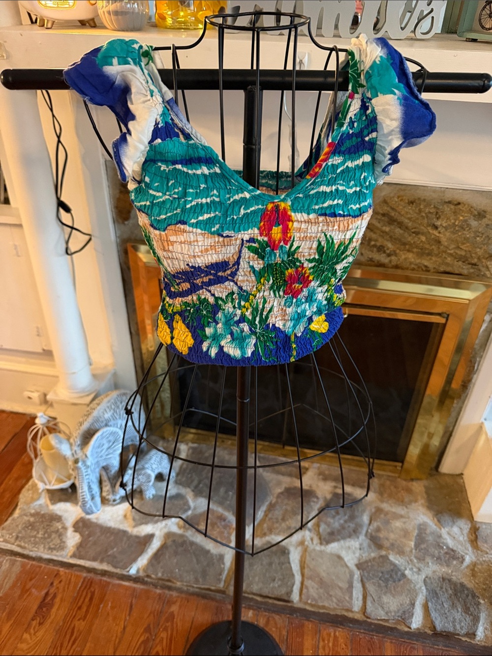5/$40 Bundle Smocked Floral Crop Top in Teal & Blue